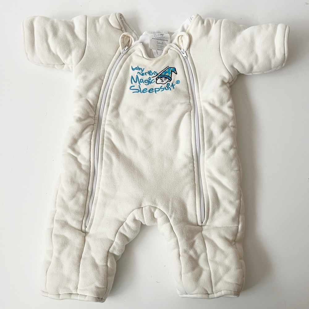 Baby Merlin Magic Sleepsuit Small 3-6 Months Cream Cotton Transition Swaddle